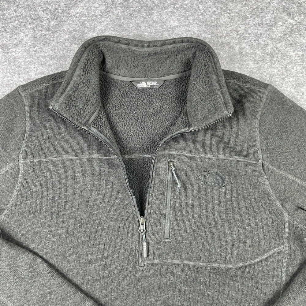 The North Face Fleece Pullover Mens L Gray Gordon Lyons Quarter Zip Sherpa Lined